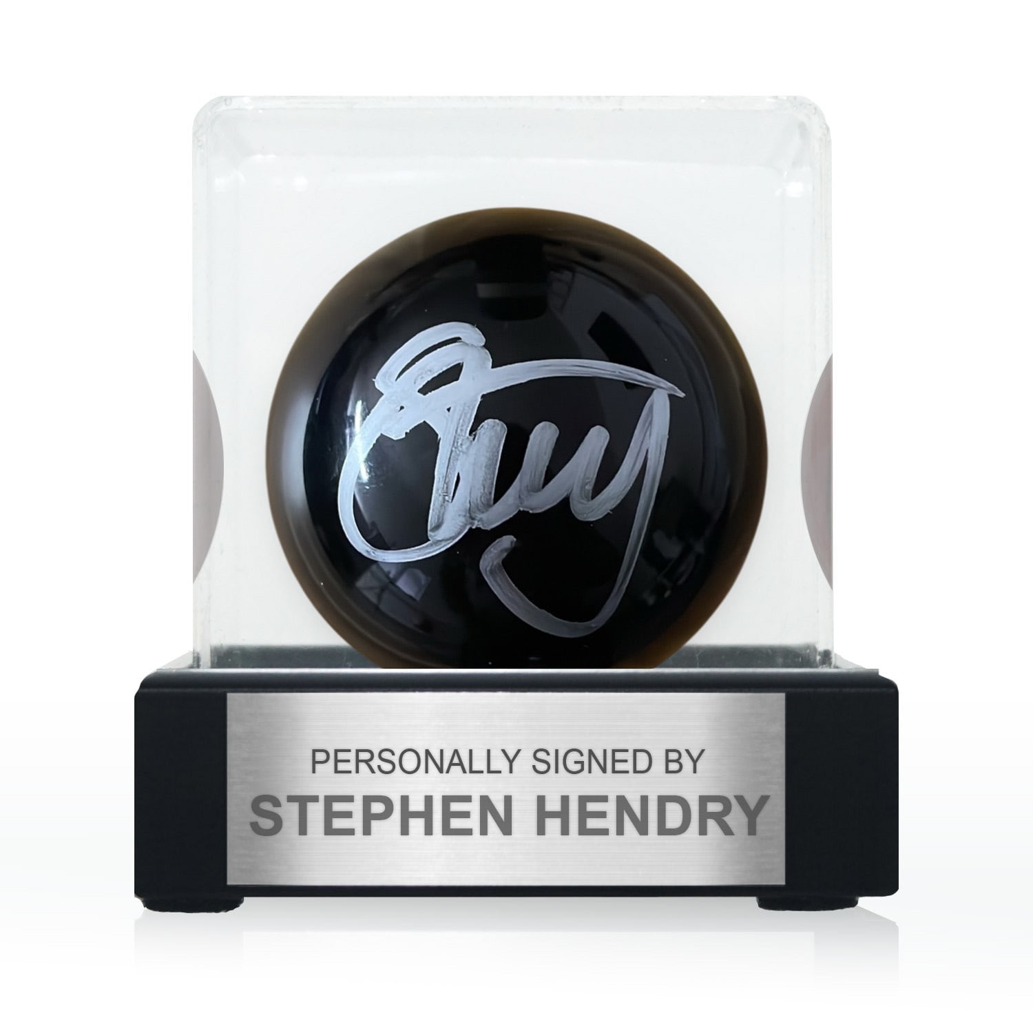 Stephen Hendry Signed Black Snooker Ball. Display Case With Plaque