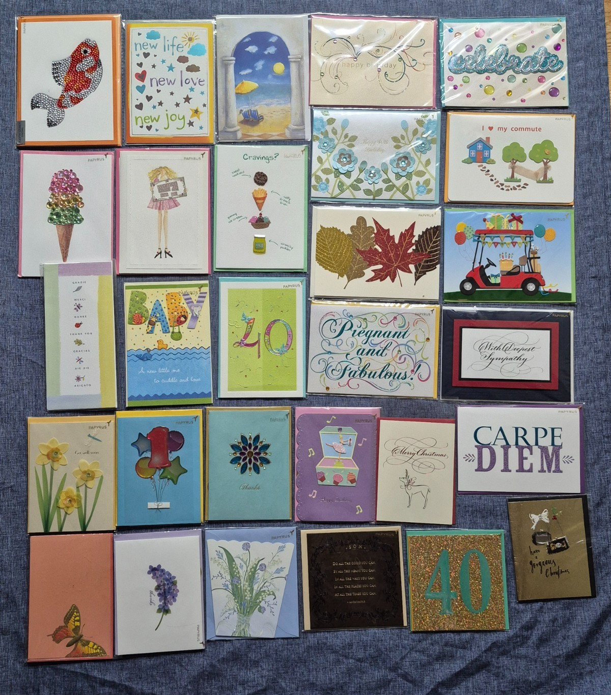 Original Lot of 29 Papyrus greeting cards Beads, Gem, Glitter & Embossed, Unused Original Lot of 29 Papyrus greeting cards Beads, Gem, Glitter & Embossed, Unused