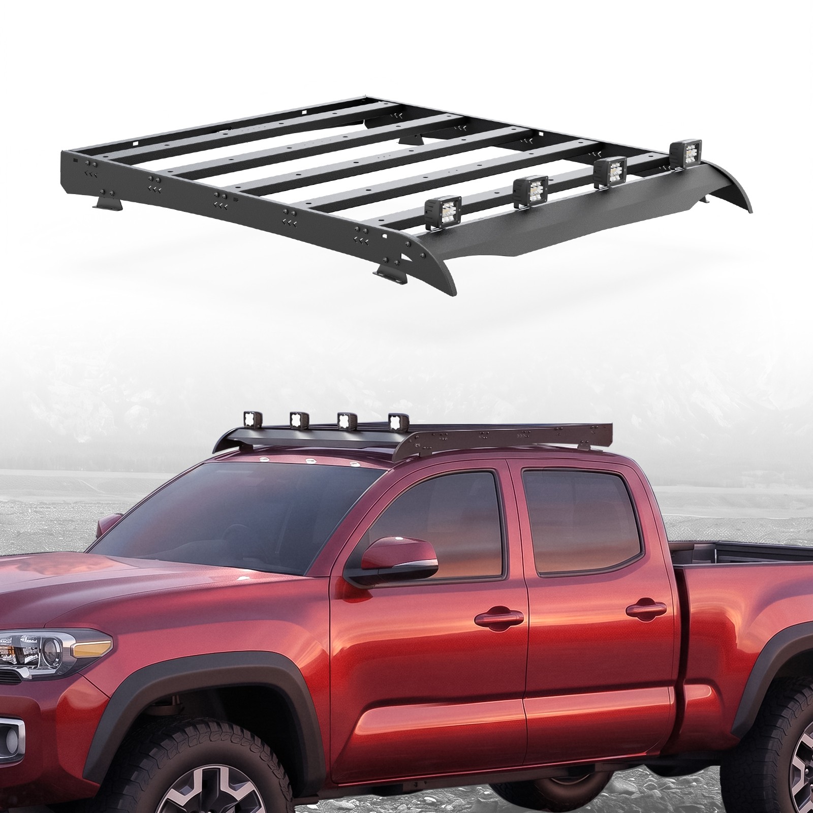 330LBS Roof Rack Cargo Luggage Carrier For 05-23 Toyota Tacoma Double Cab w/ Led