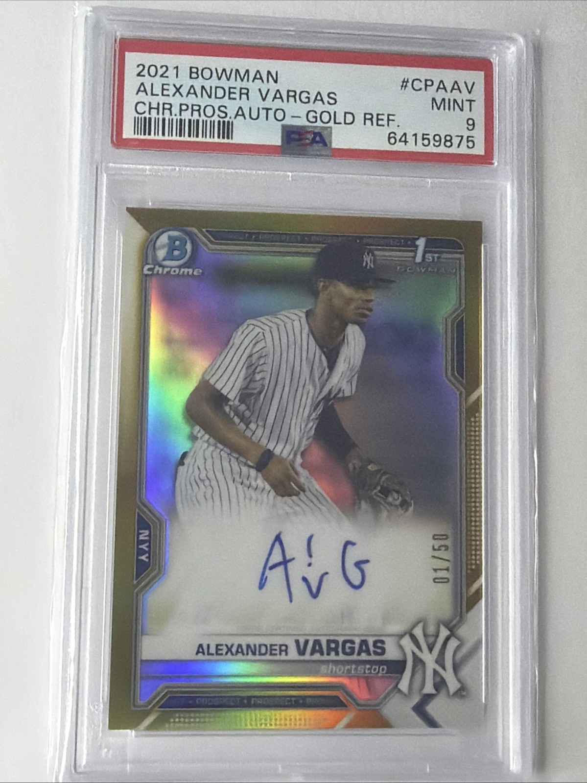 2021 Bowman Alexander Vargas Chrome Pros.Auto - Gold Shmr 1/50 Bookend PSA 9 🔥 2021 Bowman Alexander Vargas Chrome Pros.Auto - Gold Shmr 1/50 Bookend PSA 9 🔥