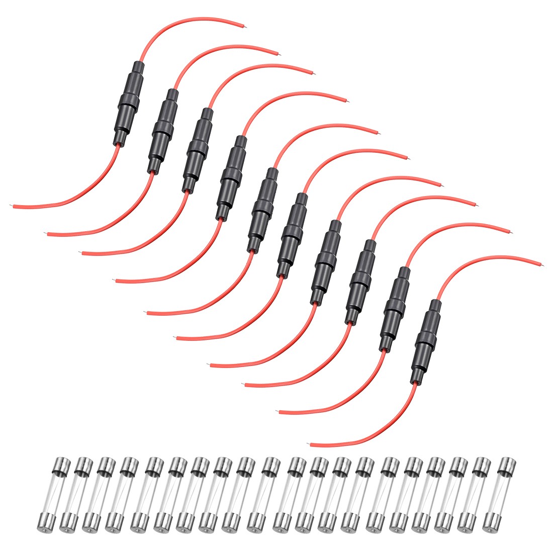 10Pcs, 6x30mm Inline Screw Type Fuse Holder 22 AWG Wire with 20Pcs, Glass Fuses
