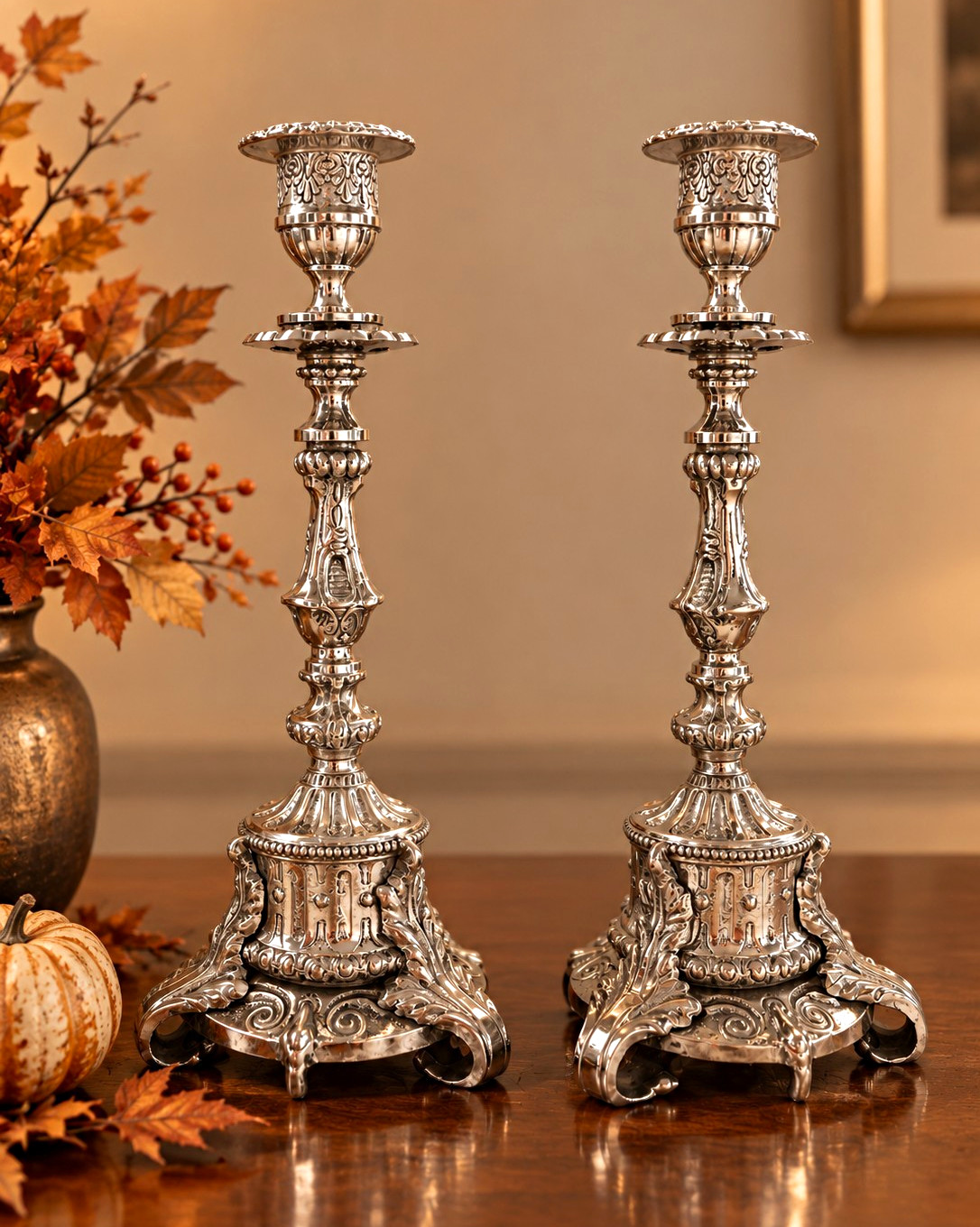 Vintage Castilian Imports Silver Plated Candlesticks - Pair Ornate Baroque Style Vintage Castilian Imports Silver Plated Candlesticks - Pair Ornate Baroque Style