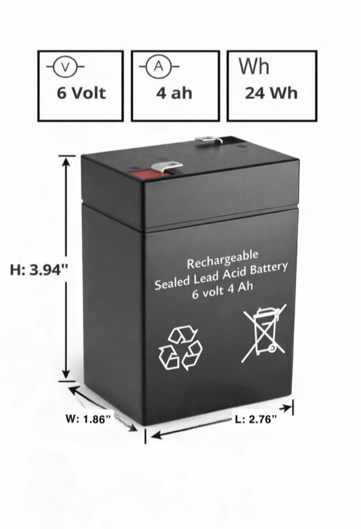 6 Volt 4.0Ah SLA Rechargeable AGM Battery F1 Terminal Replacement 6 Volt 4.0Ah SLA Rechargeable AGM Battery F1 Terminal Replacement