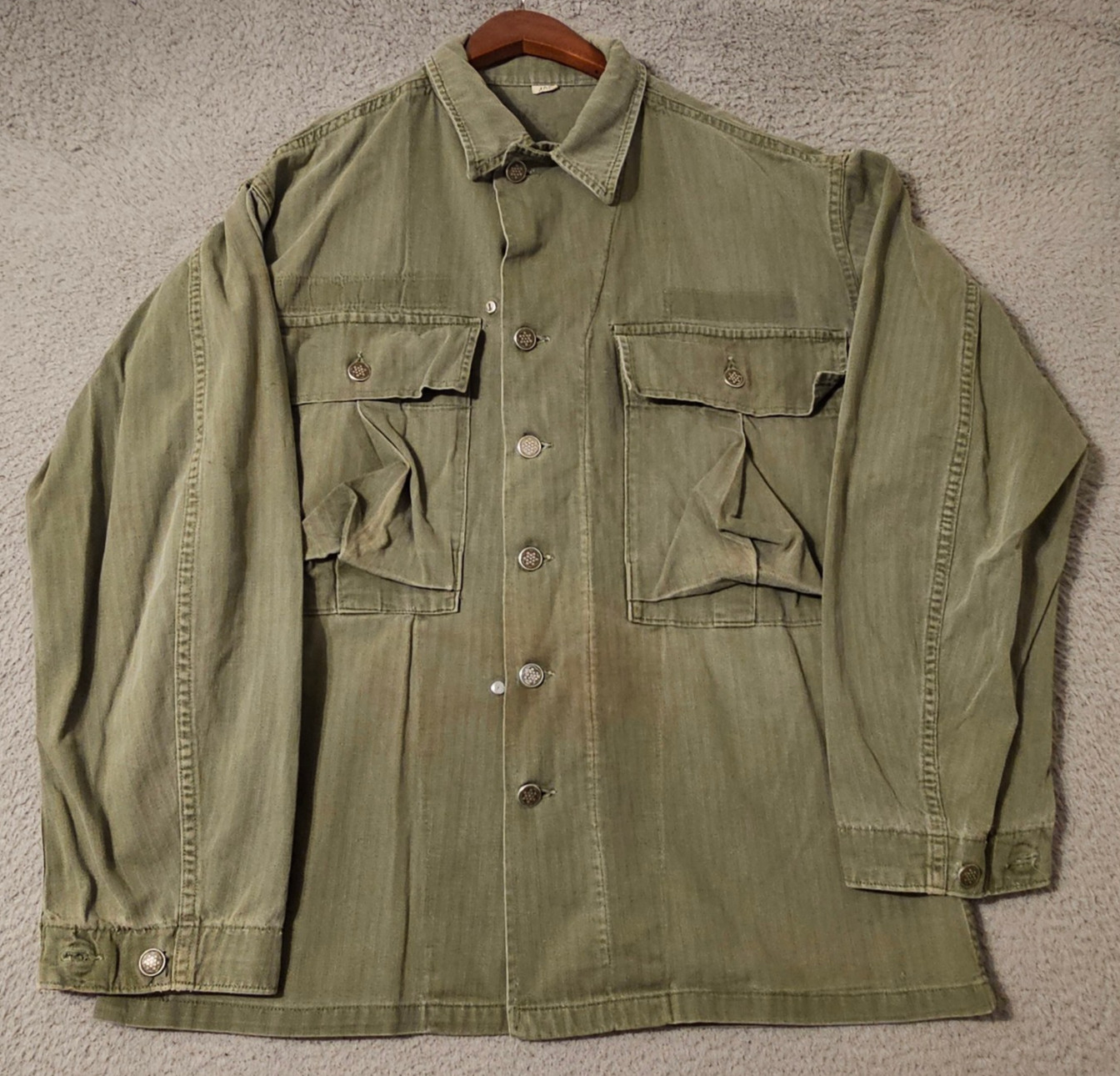 Vintage 40s WW2 US Army HBT Field Jacket Mens 40R 13 Star Military Herringbone Vintage 40s WW2 US Army HBT Field Jacket Mens 40R 13 Star Military Herringbone