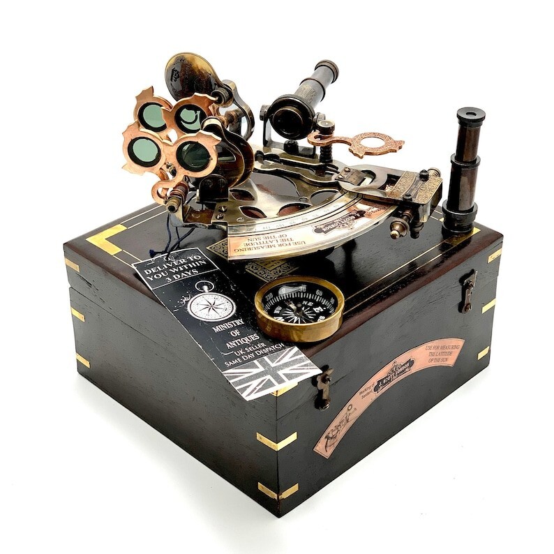 Antique Maritime Nautical Compass Sextant Vintage Marine Astrolabe Ship Working Antique Maritime Nautical Compass Sextant Vintage Marine Astrolabe Ship Working