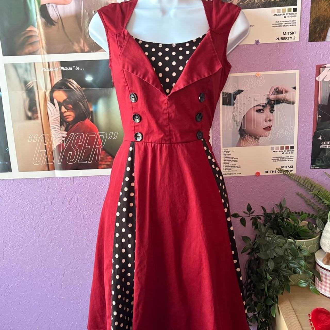 Retro Inspired Red Polka Dot Fit & Flare Pin Up Dress Size M