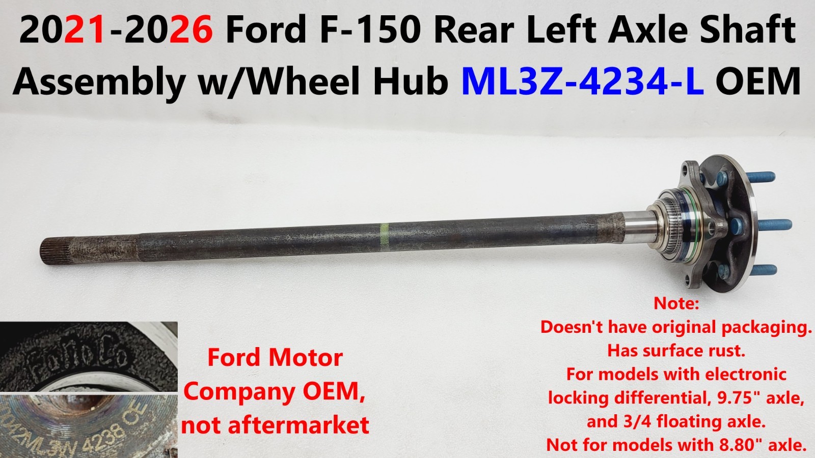 2021 -2026 Ford F150 Rear Left Axle Shaft Assembly w/Wheel Hub 9.75