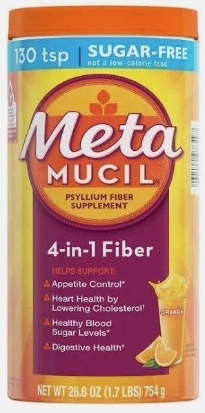 Metamucil 4-in-1 Psyllium Fiber Powder Orange Real Sugar 55oz 130 Doses EXP 2028