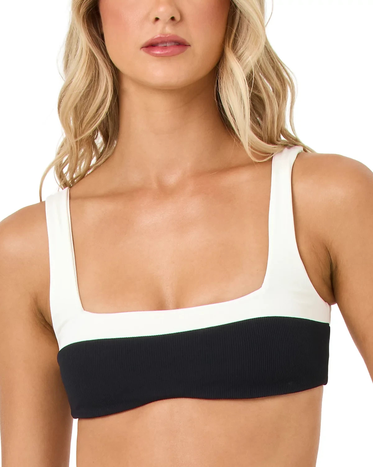 L*Space Zuri Bikini Swim Top Bralette Ribbed Colorblock Black Cream Women\'s S L*Space Zuri Bikini Swim Top Bralette Ribbed Colorblock Black Cream Women\'s S