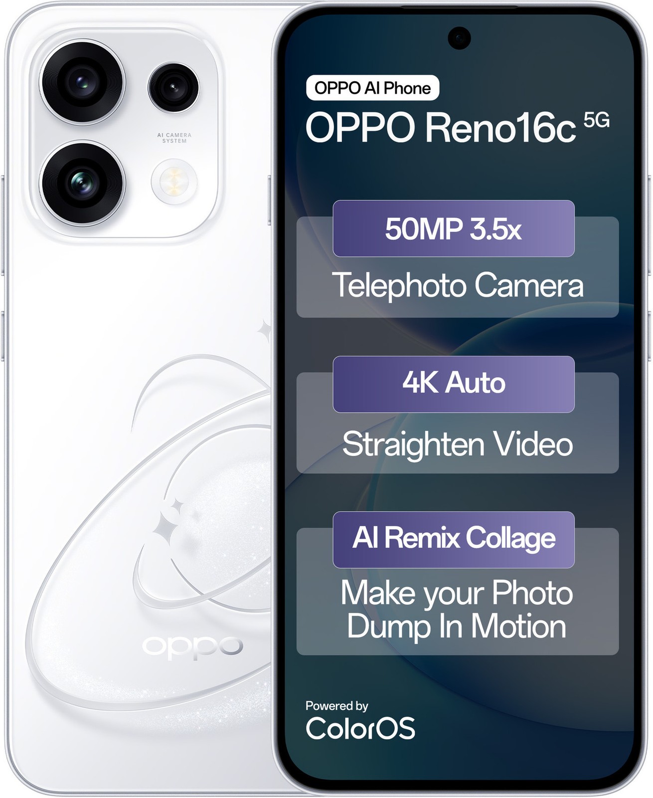 OPPO Reno16c 5G | 256GB | 8GB RAM | Starry White | Global Version Unlocked NFC
