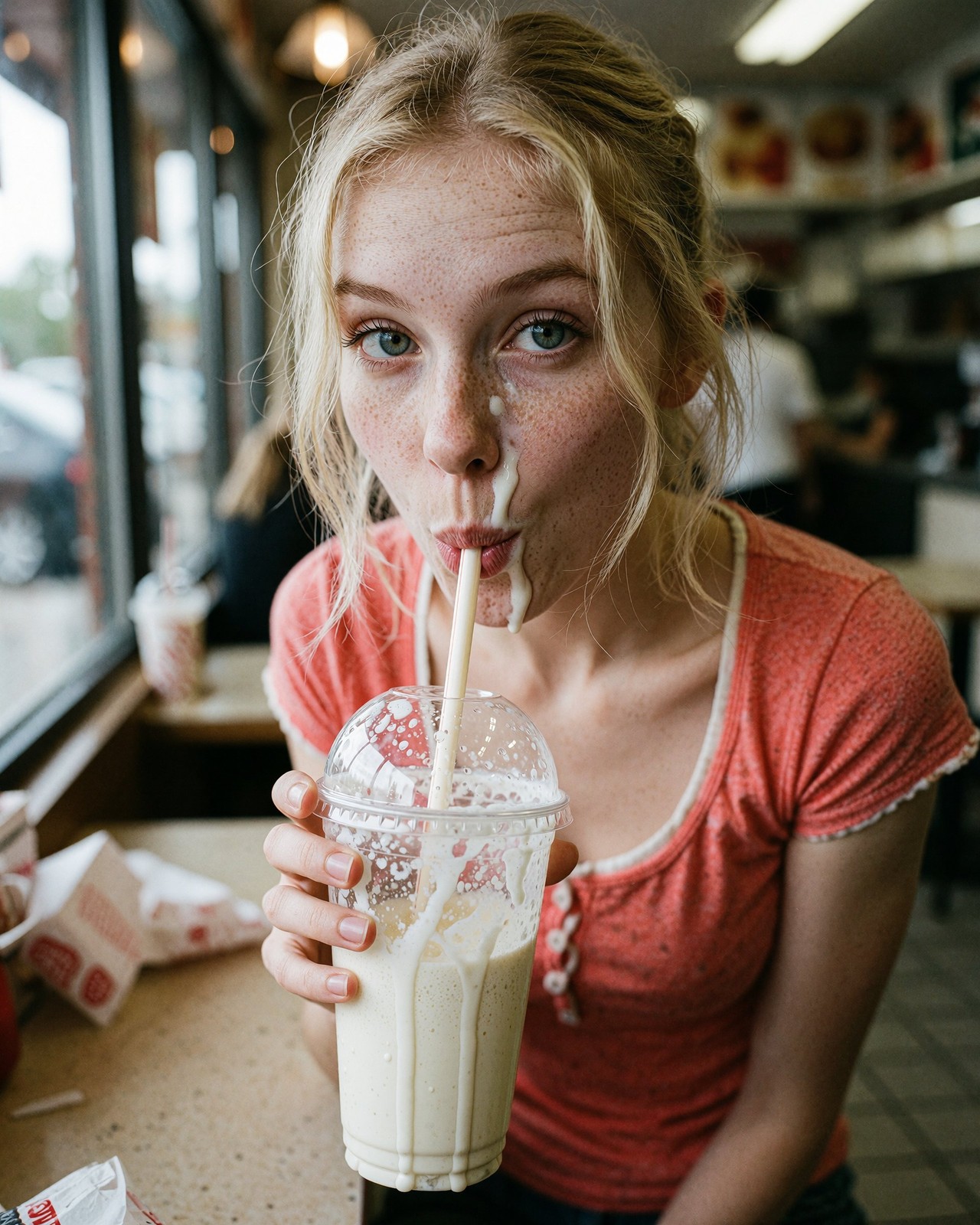 Blonde Curvy Woman Pinup Glamour Milkshake 8x10 Photo Print - 86998