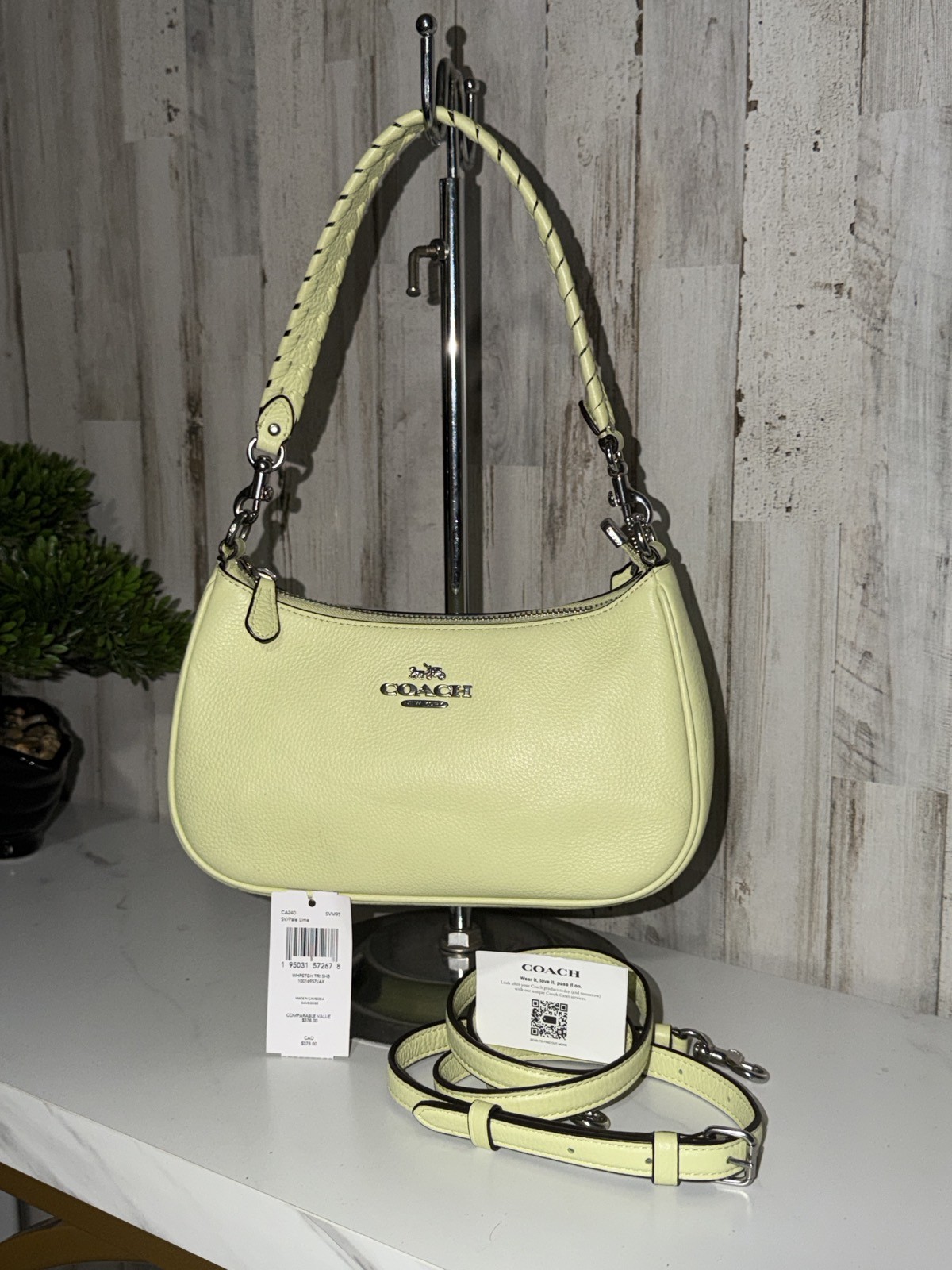 Coach Teri Shoulder Bag with Whipstitch Leather in Pale Lime CA240