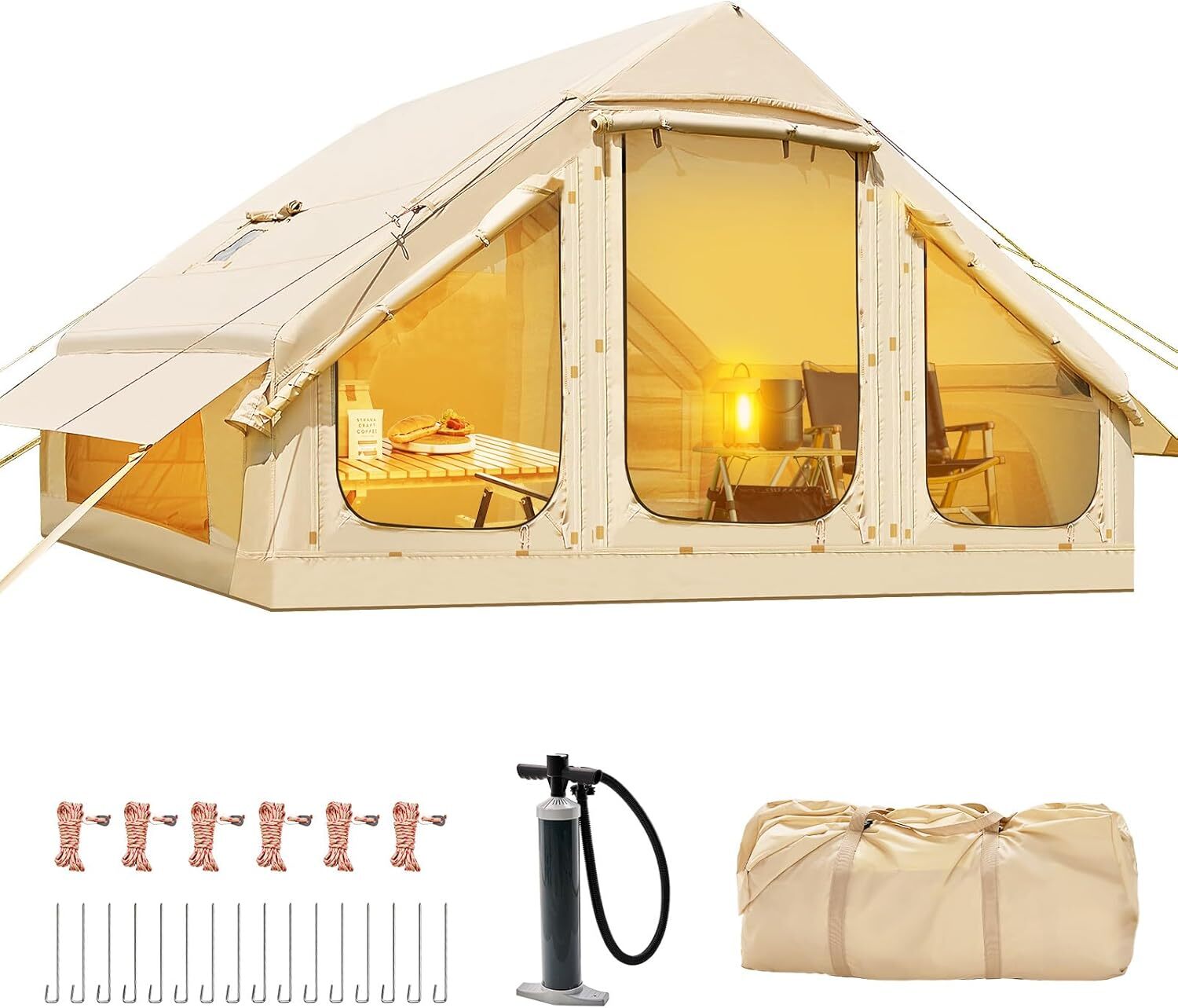 MOPHOTO 6 Person Inflatable Tents Blow Up Tent Air Glamping Tents with Pump