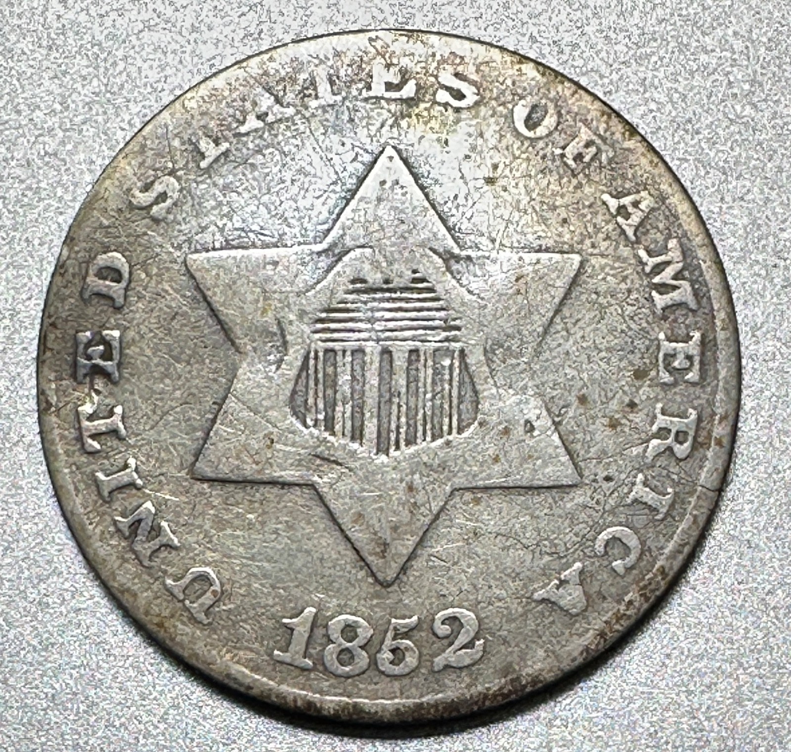 1852  3 CENT SILVER   VG DETAILS  #2962