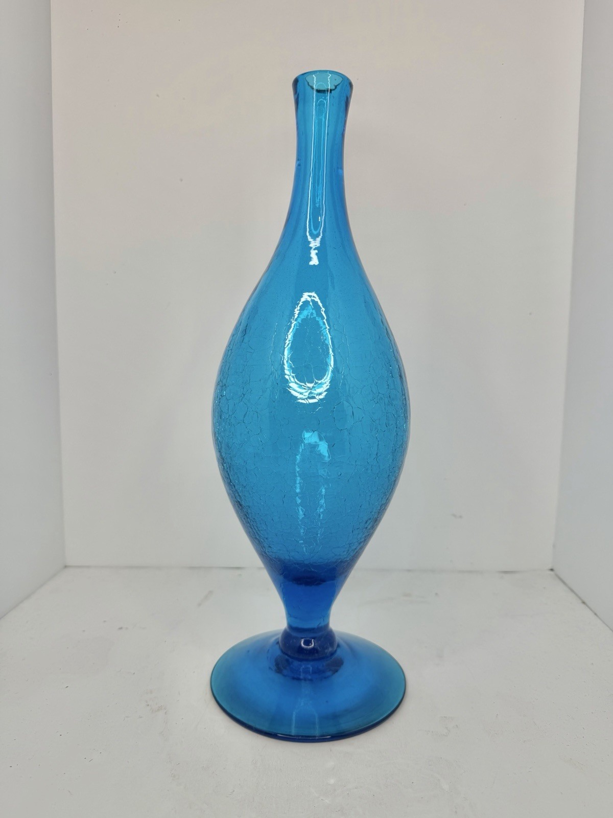 HTF Vintage MCM Blenko Glass 6528s Decanter In Turquoise Crackle Base Only