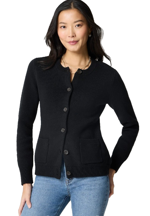 J. Crew Women\'s Black 100% Cotton Waisted Knit Cardigan Sweater Jacket XXL