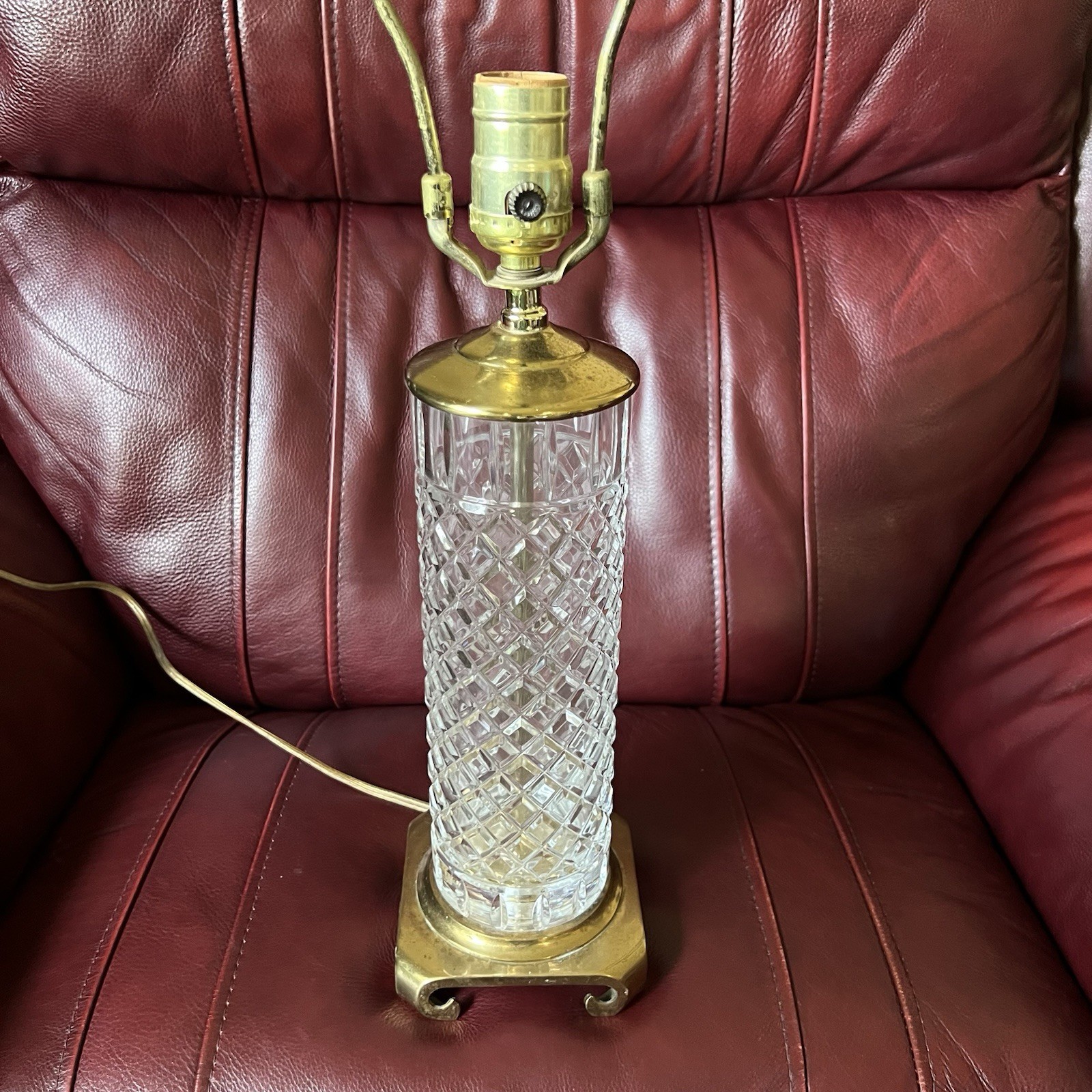 Vintage Galway Irish Crystal Leah Table Lamp Brass Cylinder Column Cut Glass Vintage Galway Irish Crystal Leah Table Lamp Brass Cylinder Column Cut Glass