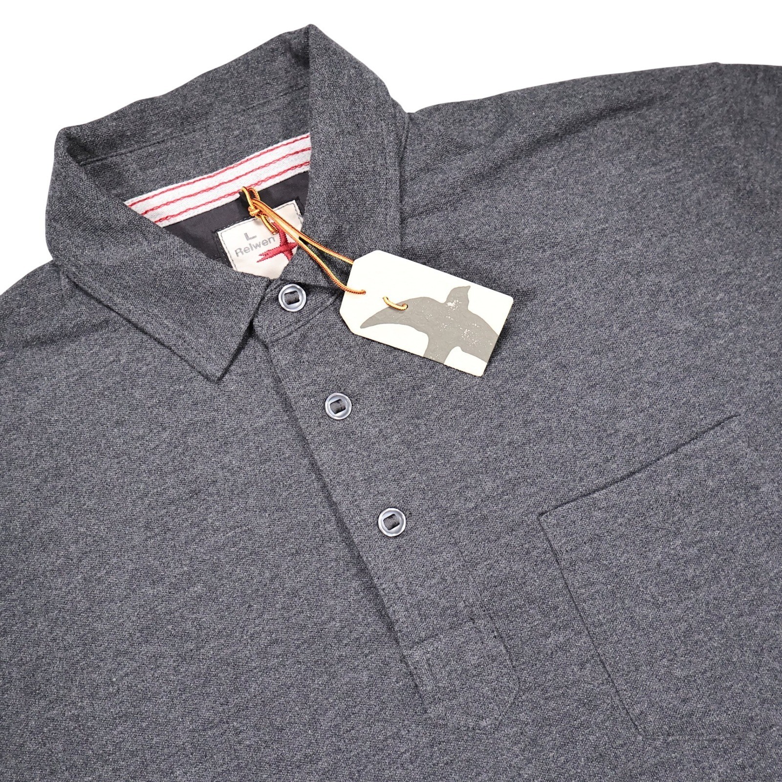NWT RELWEN Men\'s Size L Charcoal Grey Cotton Pique Slot Short Sleeve Polo Shirt