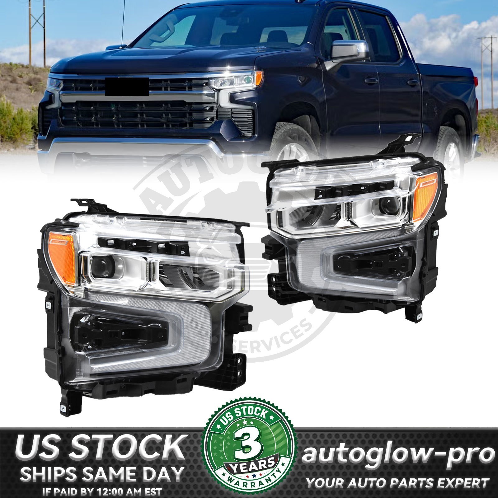 Left+Right Pair For 2022-2026 Chevy Silverado 1500 LT RST Full LED Headlight