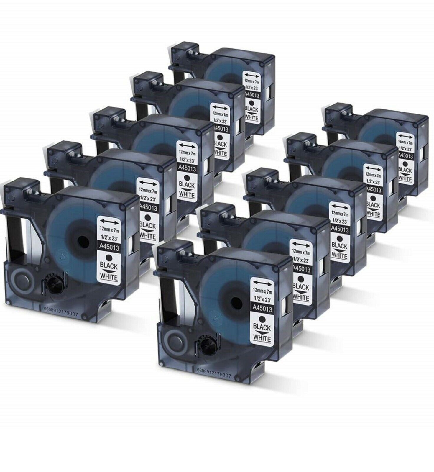 10PK For Dymo D1 Black on White S0720530 Label Tape Cassette 45013 1/2\