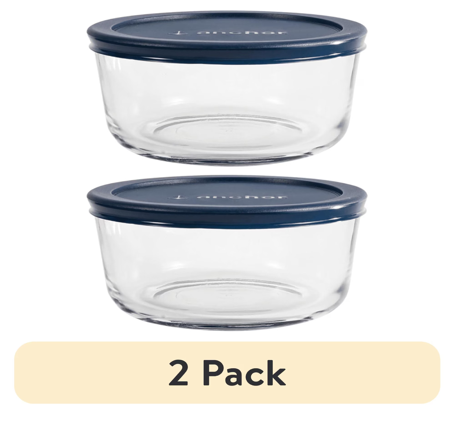 (2 pack) Anchor Hocking Glass Food Storage Container with Lid, 4 Cup Round (2 pack) Anchor Hocking Glass Food Storage Container with Lid, 4 Cup Round