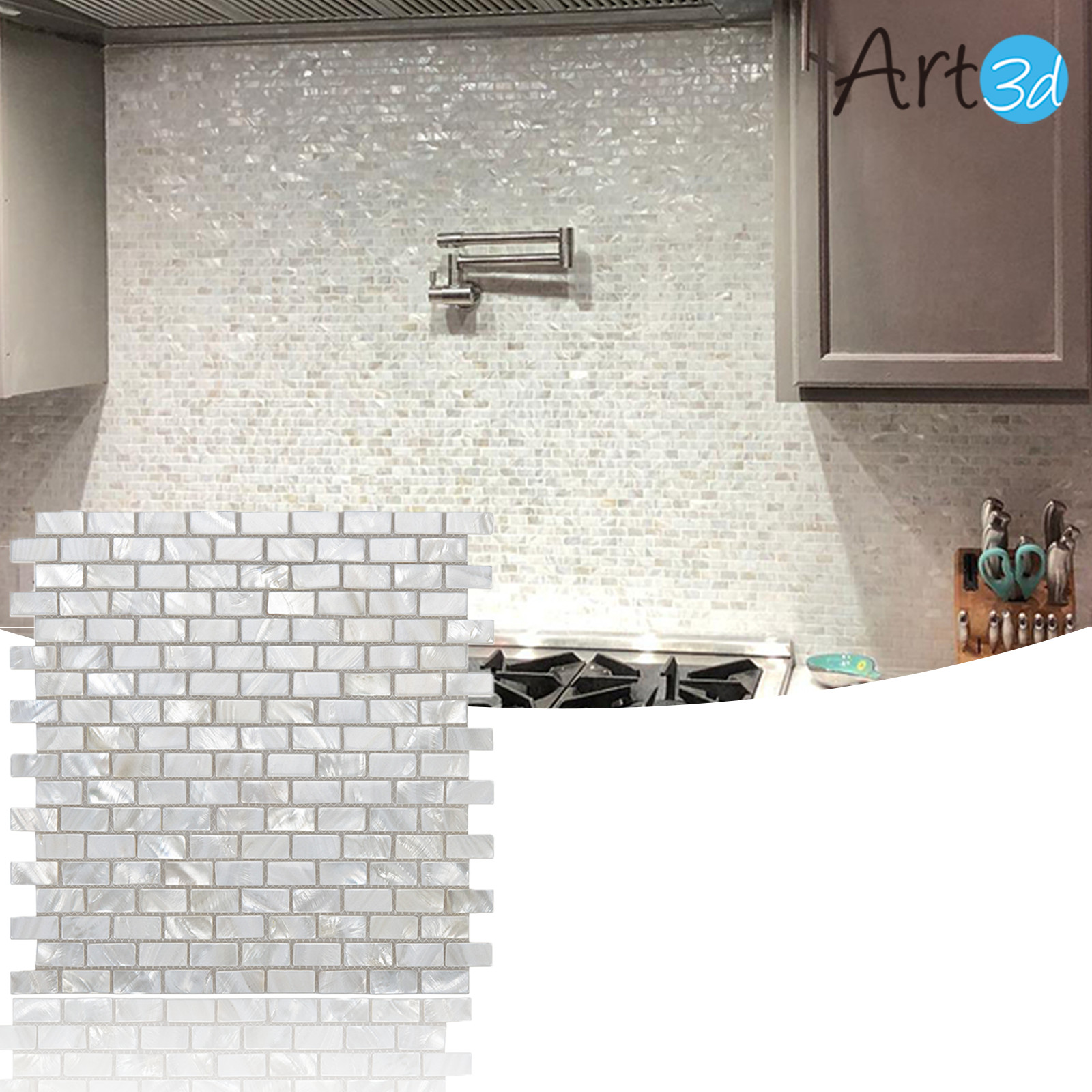 Art3d (10Pcs) Mother of Pearl Shell Mosaic Tile for Kitchen Backsplash Bathroom