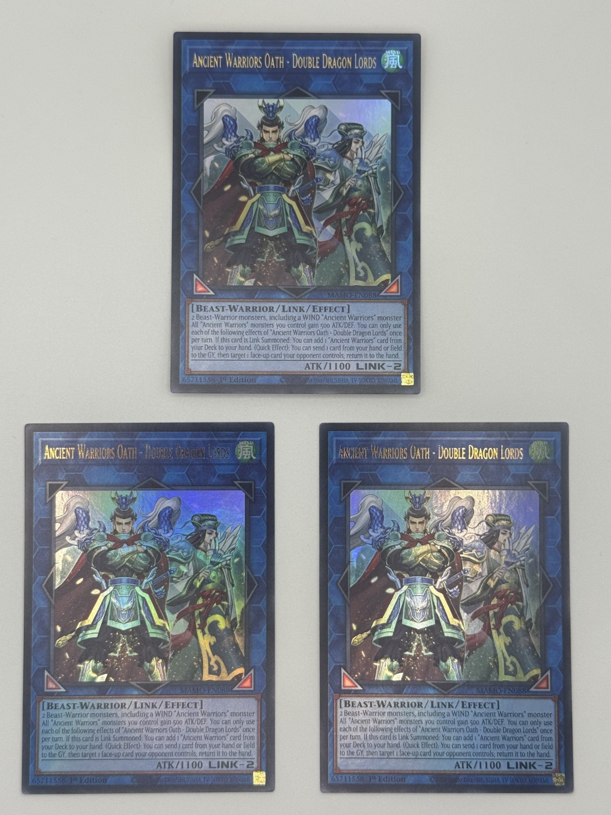 YuGiOh 3x Ancient Warriors Oath - Double Dragon Lords MAMO-EN088 1st Edition NM