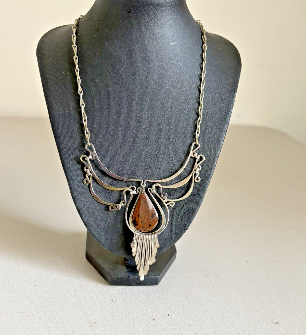 Vintage Artisan Crafted Peruvian Alpaca Silver and Semi Precious Stone Necklace