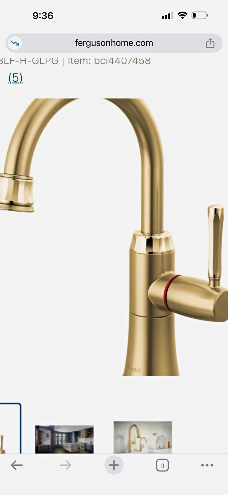 Brizo 61358LF-H-GLPG Instant Hot Faucet, Lever, Gold, Countertop NSF/CSA