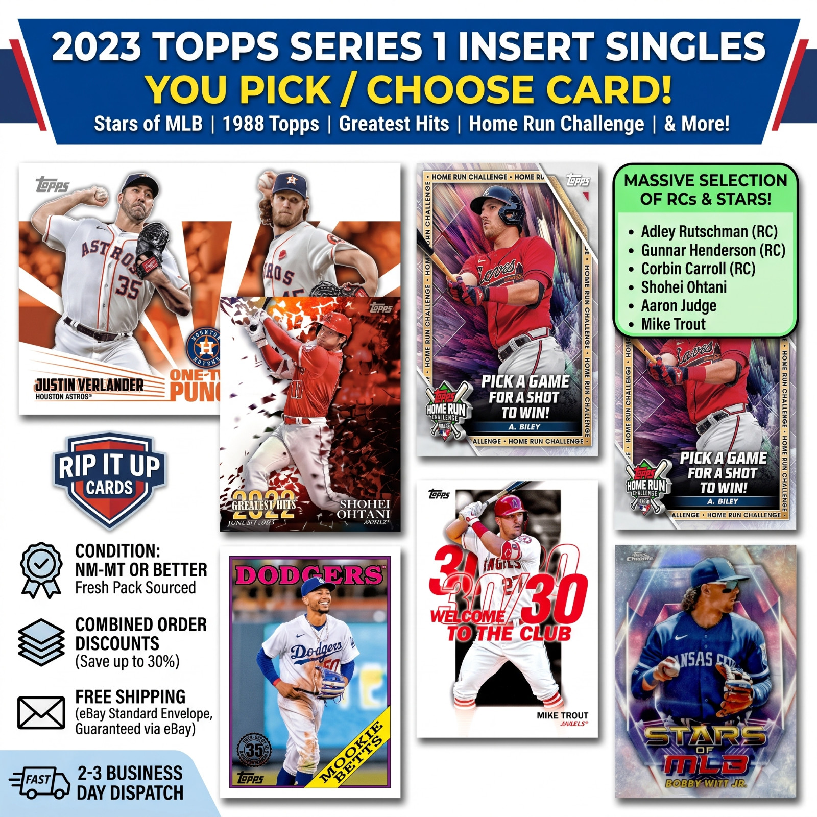 2023 Topps Series 1 INSERTS Stars MLB Chrome 1988 You Pick Complete Your Set