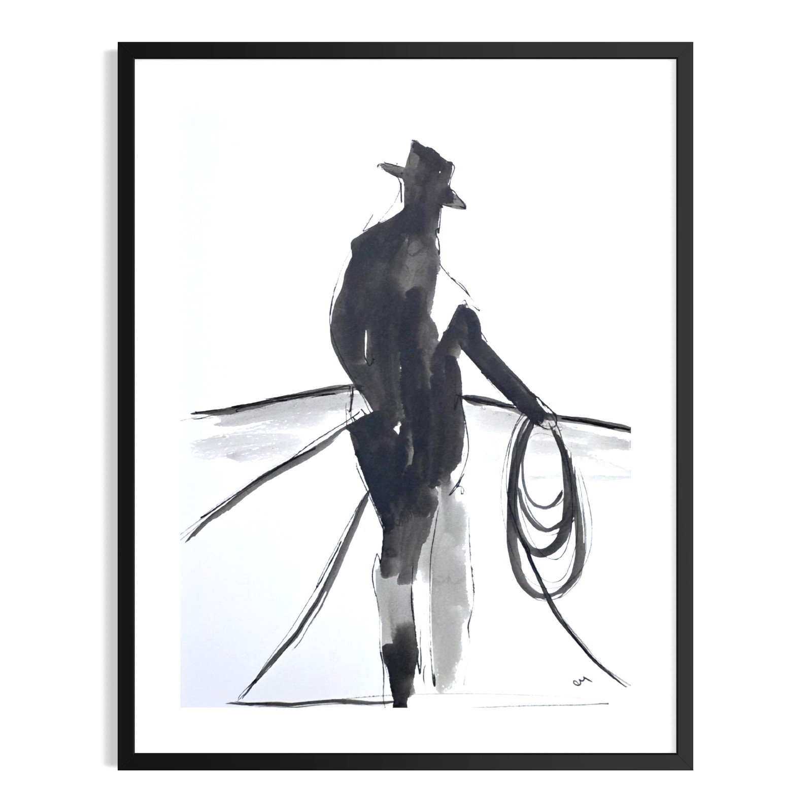 Original Cowboy 9x12 Abstract Expressionist Acrylic Painting Paper Signed Art