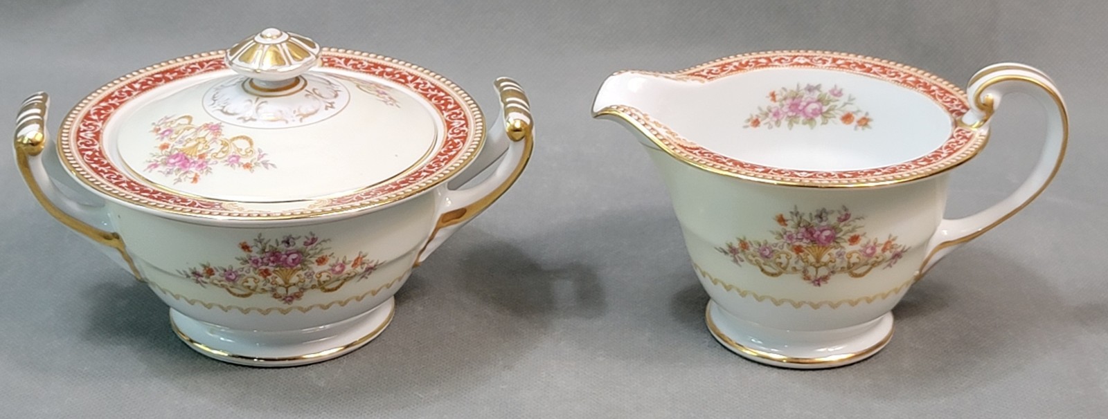 Vintage NORITAKE Porcelain ROYAL RUBY Occupied Japan SUGAR BOWL & CREAMER Set
