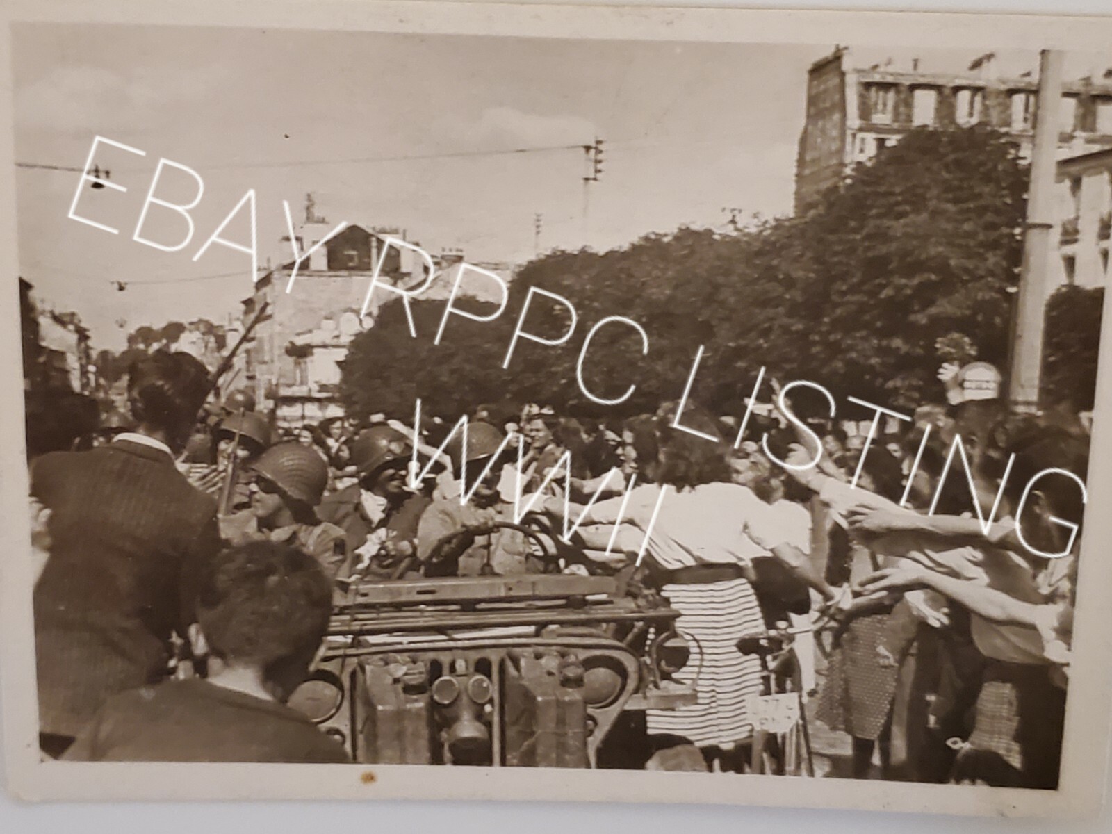 Vintage 1940\'s WWII RPPC Postcard Paris France GI Jeep Military STL Lavelle