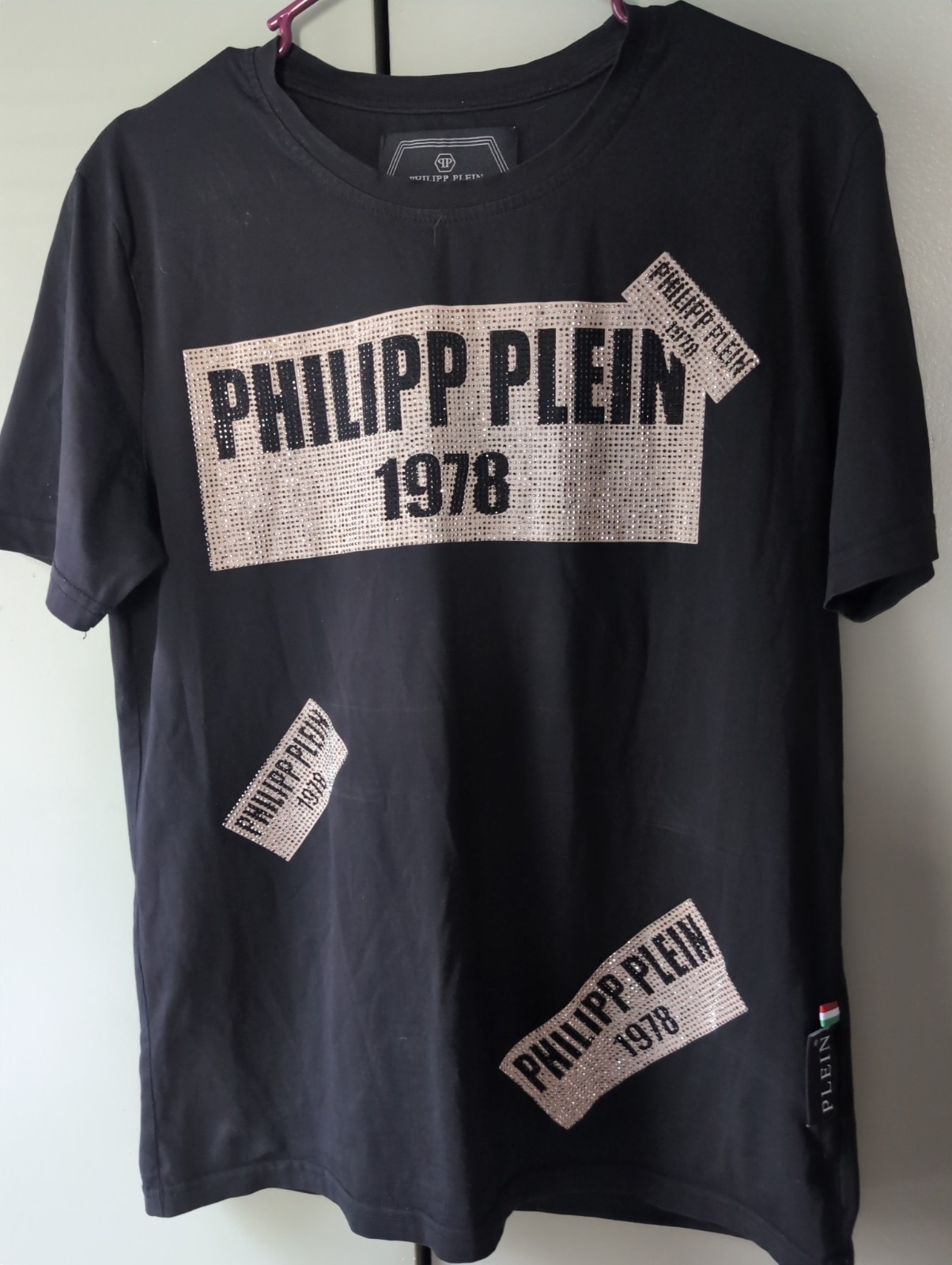 Philipp Plein 1978 Rhinestone Logo T-Shirt Black Size XL  slim fit made Italy