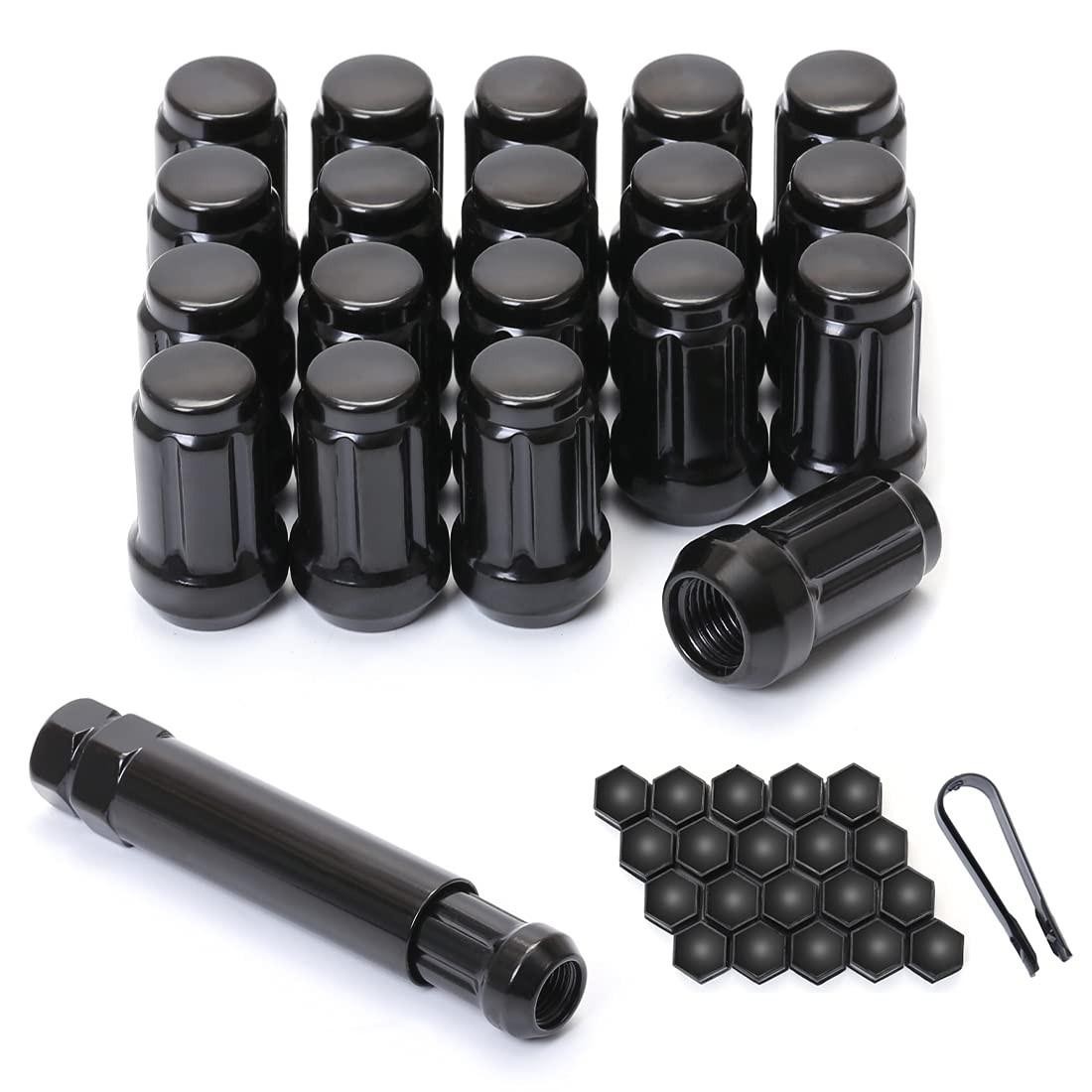 Acorn M12x1.5 Black Spline Lug Nuts - Set of 20, 12mm X 1.5 X 35mm,