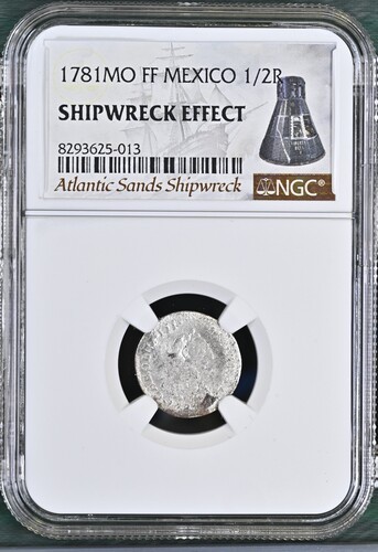 1781 MO FF MEXICO 1/2 REAL Shipwreck Atlantic Sands NGC Graded SHIPWRECK EFFECT