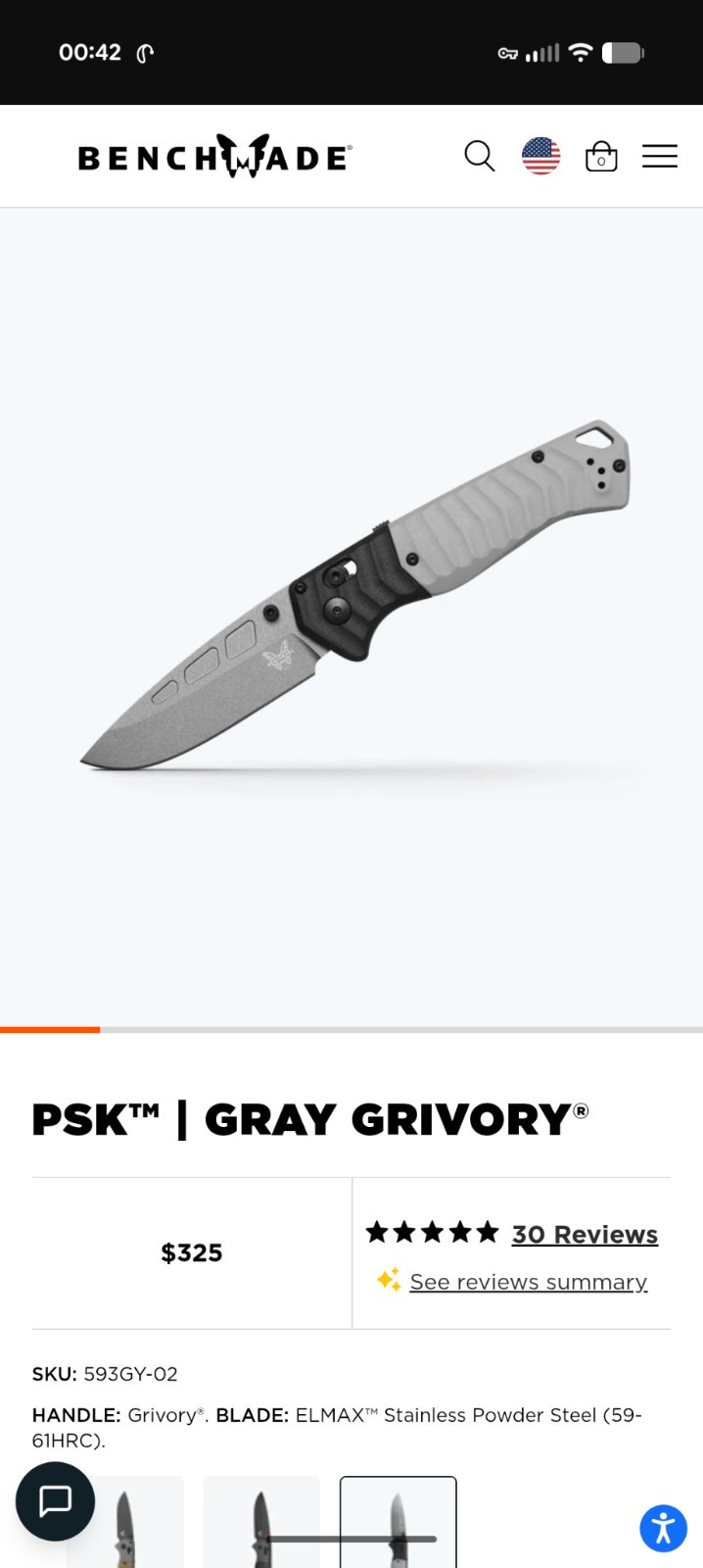Benchmade PSK 593GY-02 Gray/Black Grivory AXIS Manual Knife 2 Available Unopened