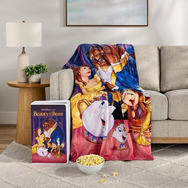 Disney Beauty and the Beast VHS Boxed Silk Touch Throw Blanket 50x70 NEW