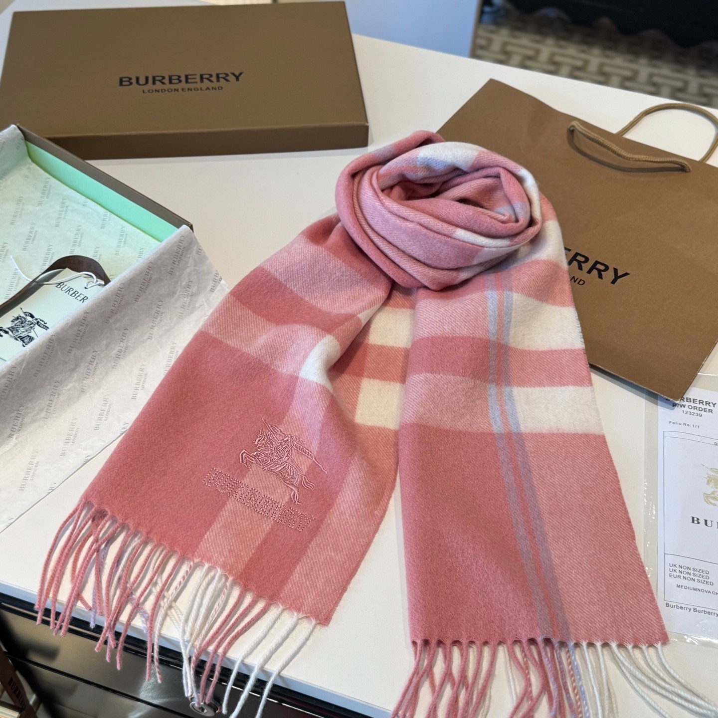 Burberry London Check Cashmere Scarf Dusty Rose Pink 11.8x78.7\