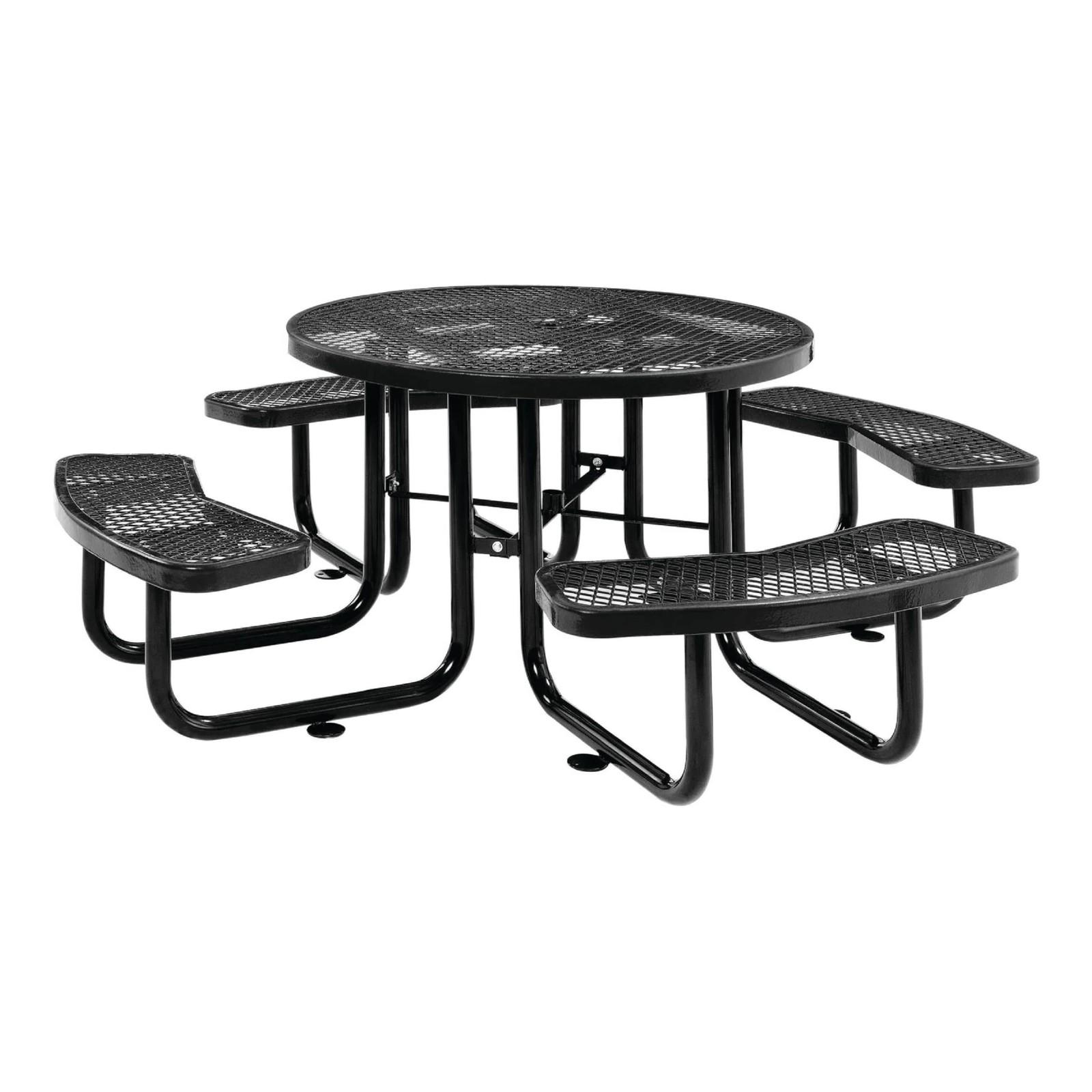 LAUCO 46-Inch Round Metal Picnic Table with Attached Benches, Black LAUCO 46-Inch Round Metal Picnic Table with Attached Benches, Black