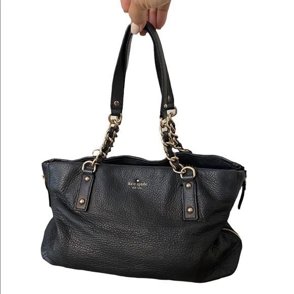 kate spade Black Leather Shoulder Bag with Gold Chain Accents kate spade Black Leather Shoulder Bag with Gold Chain Accents