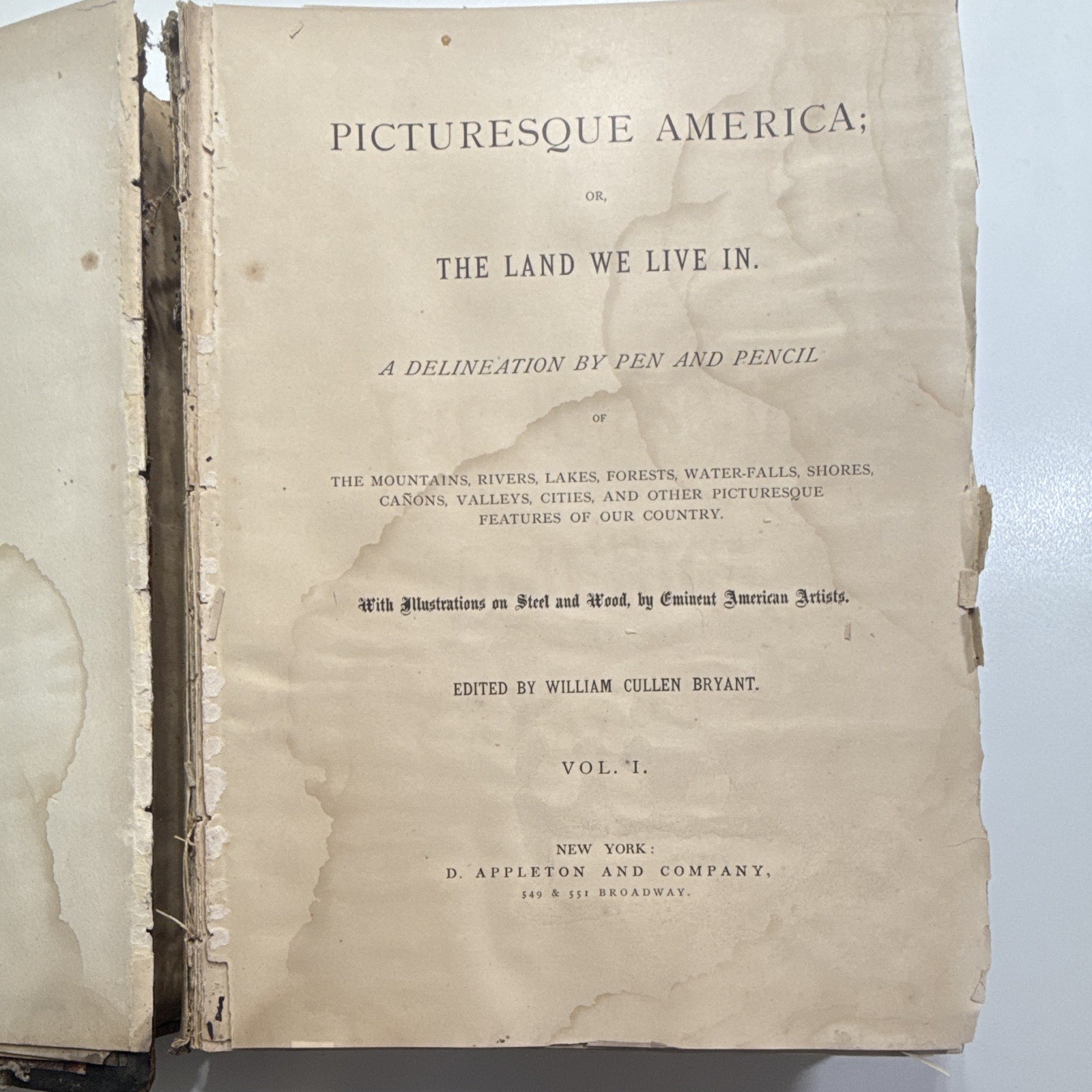 1872 Antique William Cullen Bryant Picturesque America Vol. I - HC, Illus. 1872 Antique William Cullen Bryant Picturesque America Vol. I - HC, Illus.