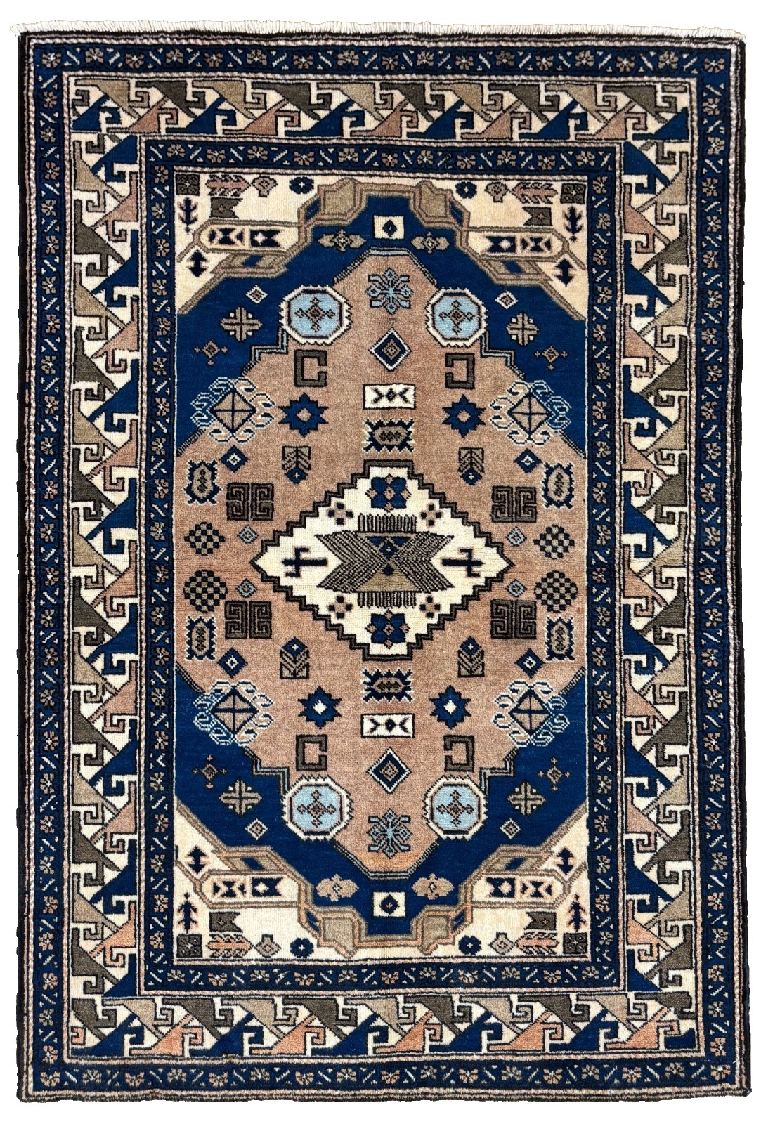 Vintage Ardebil Tribal Geometric Hand Knotted Wool Area Rug 4x6 Peach Oriental