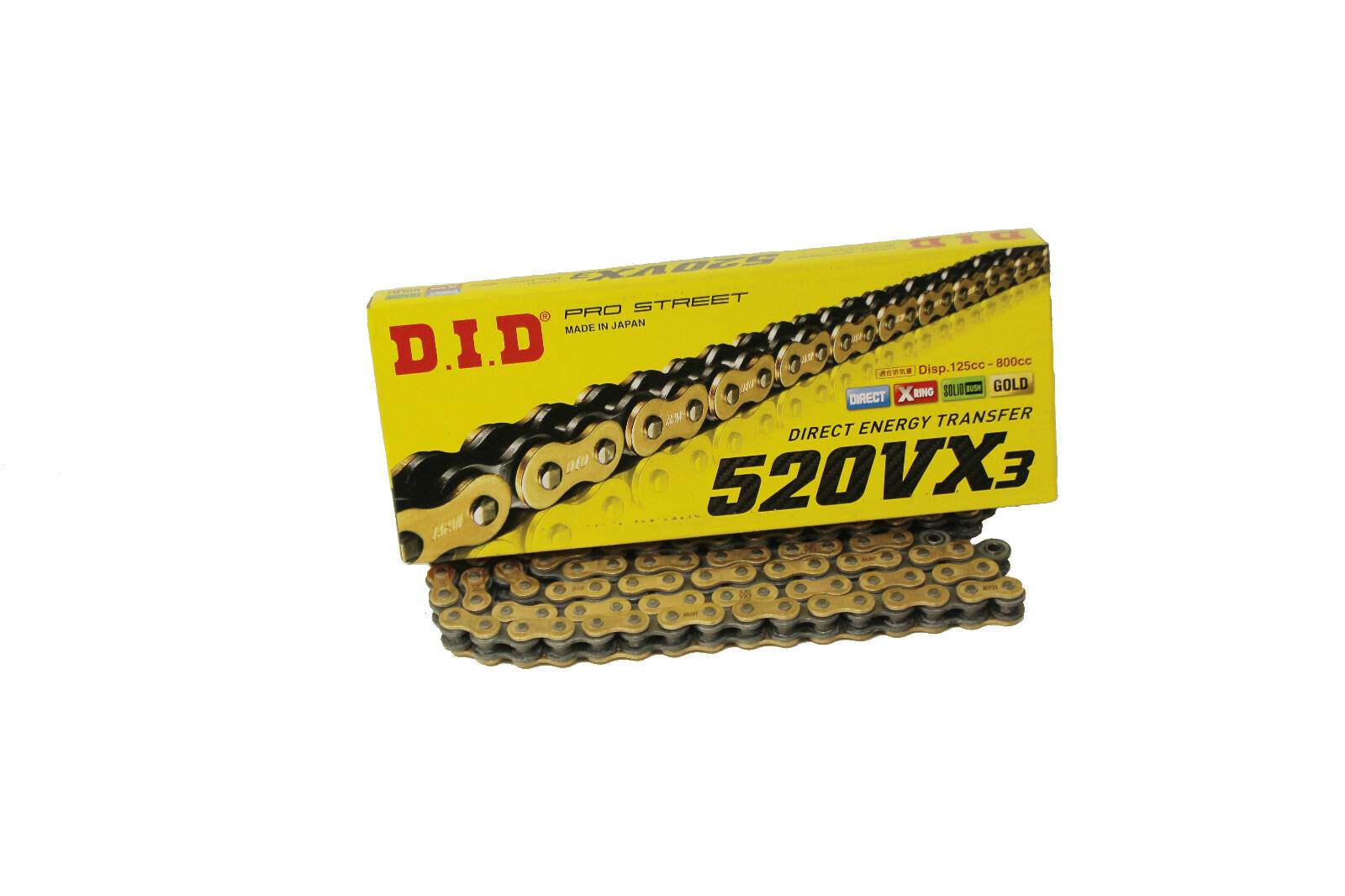 D.I.D DID 520 VX3 Xring Motorcycle Drive Chain Gold or Natural with Master Link D.I.D DID 520 VX3 Xring Motorcycle Drive Chain Gold or Natural with Master Link