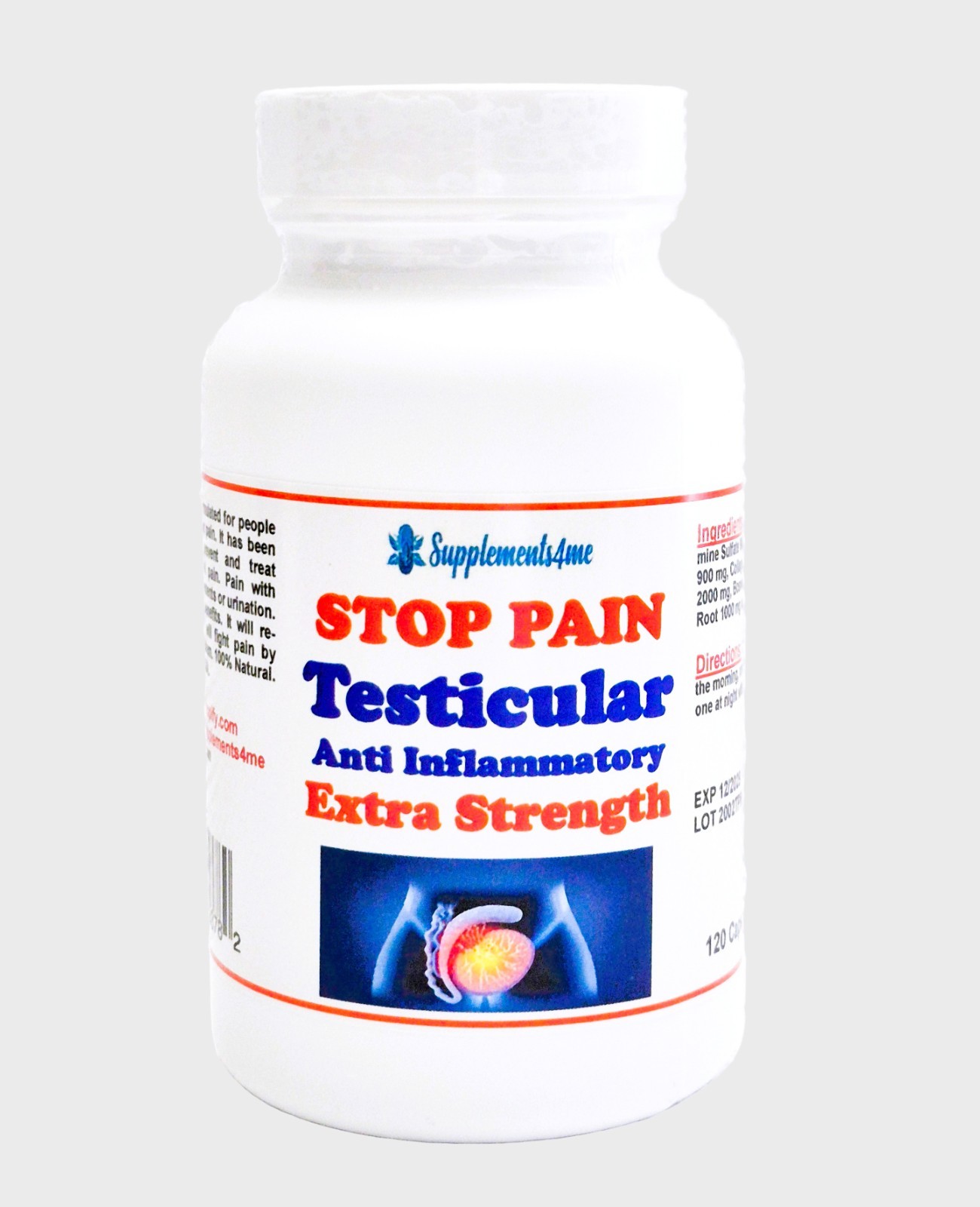 STOP TESTICULAR PAIN RIGHT AWAY FOR MEN - MADE IN USA 120 CAPS