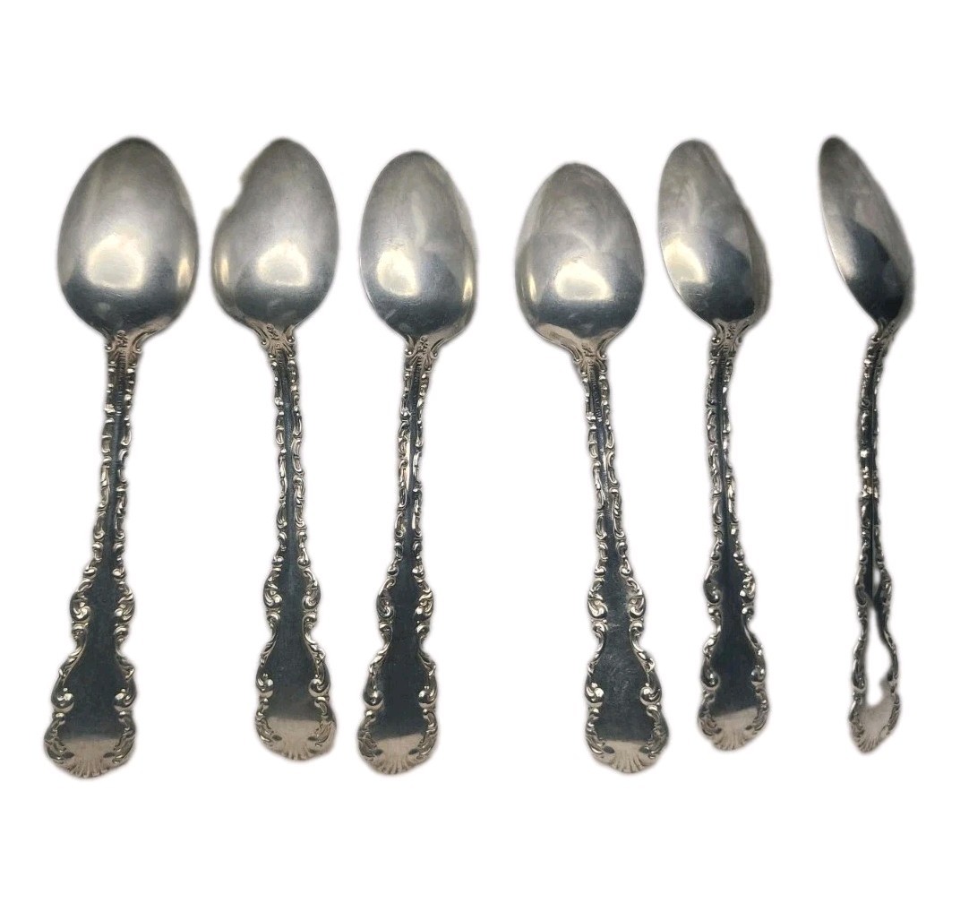 ​Antique Set of 6 Solid Sterling Silver Teaspoons Ornate Victorian-Style...