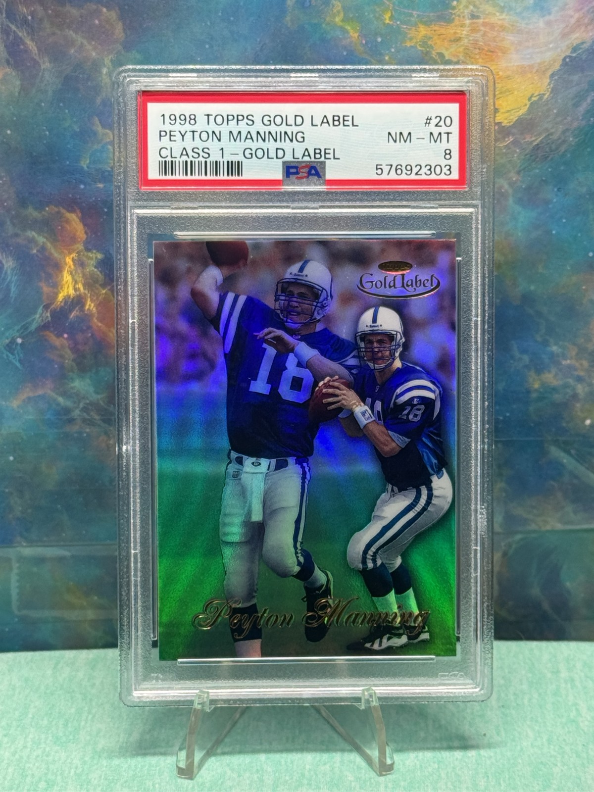 1998 Topps Gold Label Peyton Manning #20 Class 1 Gold RC Rookie PSA 8 HOF 1998 Topps Gold Label Peyton Manning #20 Class 1 Gold RC Rookie PSA 8 HOF