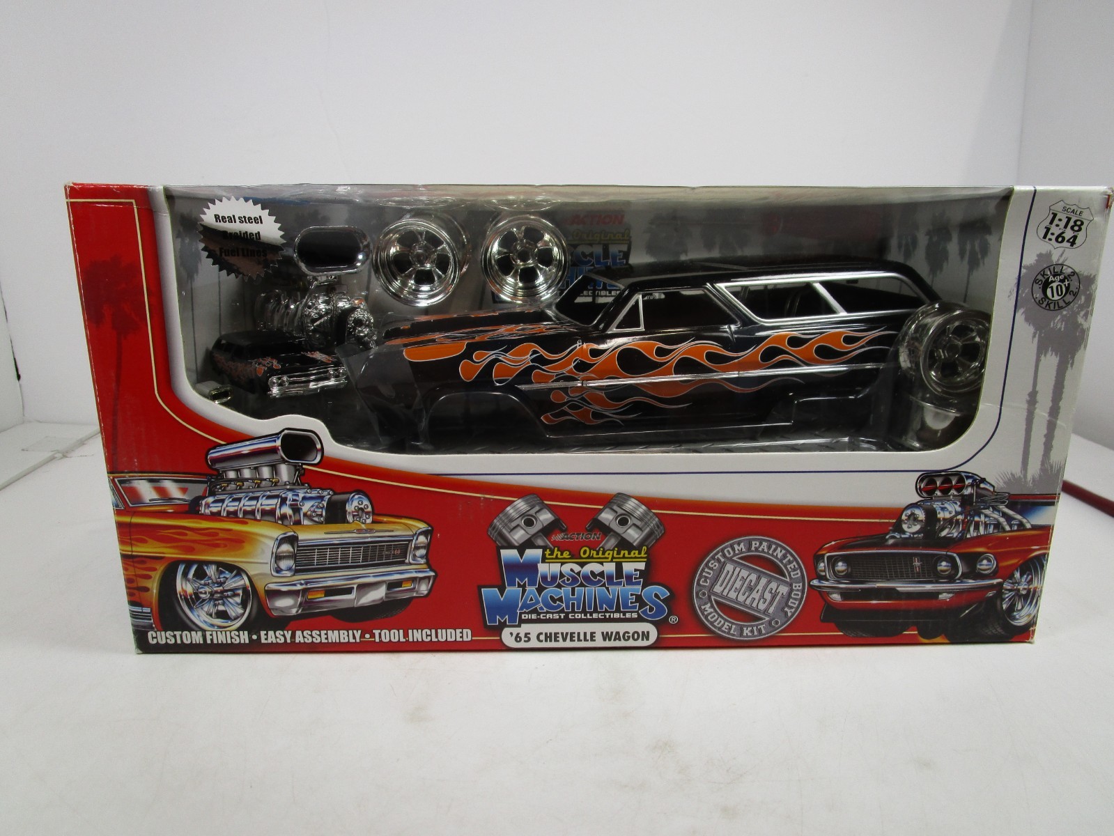 MUSCLE MACHINES 1/18 *RARE* BLACK 1965 CHEVY CHEVELLE WAGON HOT ROD NEW *READ* MUSCLE MACHINES 1/18 *RARE* BLACK 1965 CHEVY CHEVELLE WAGON HOT ROD NEW *READ*