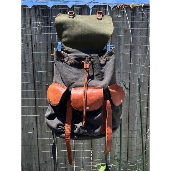 WILL Leather Goods Lennon Rucksack Unisex OS Brown Gray Excellent Canvas Leather