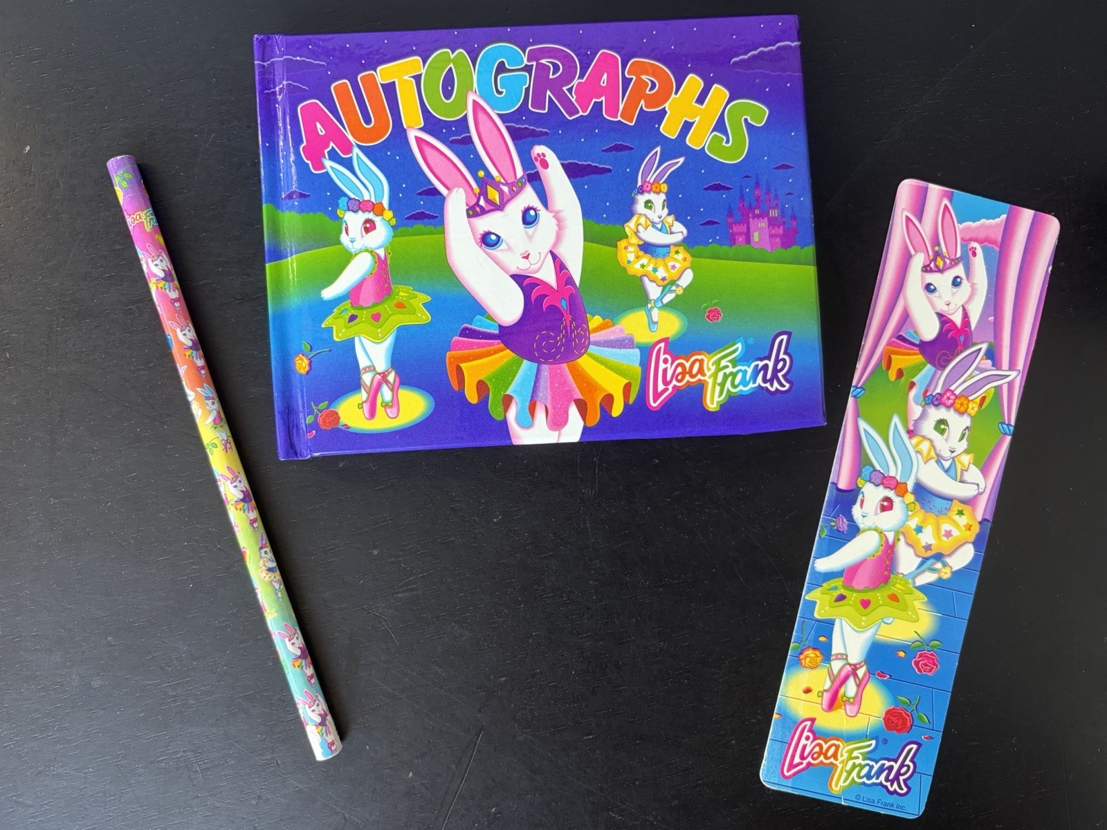 Vintage Lisa Frank Ballerina Bunnies Lot Autograph Book Pencil & Bookmark Vintage Lisa Frank Ballerina Bunnies Lot Autograph Book Pencil & Bookmark